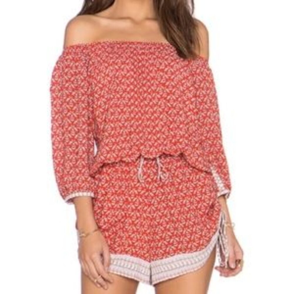 Faithfull The Brand Rio Playsuit Bird Print Romper On Or Off Shoulder sz Small